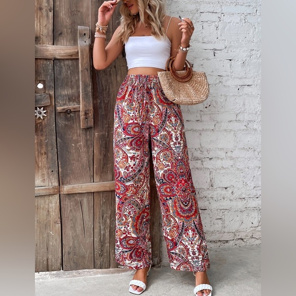 Paisley Print Wide Leg Pants Red - Picture 4 of 8